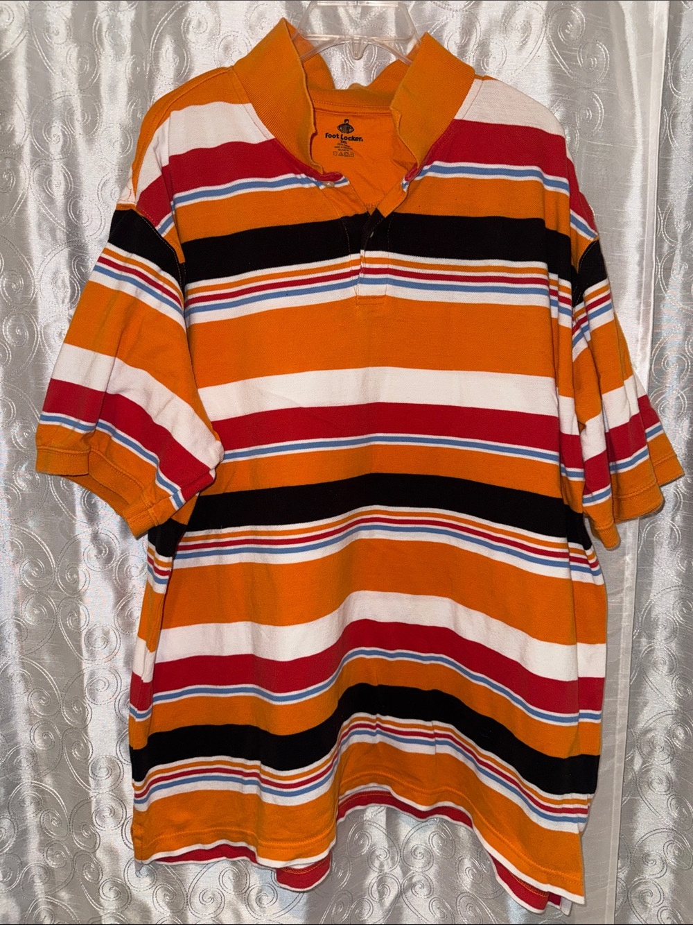 VTG Foot Locker Orange Multi-Stripe Rugby Polo Shirt Men’s Size 2XL 🔥 B3